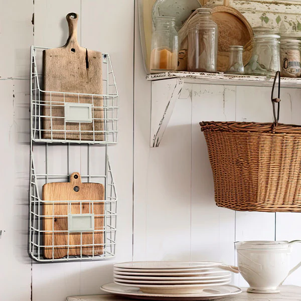 White Metal Two Tier Wall Basket
