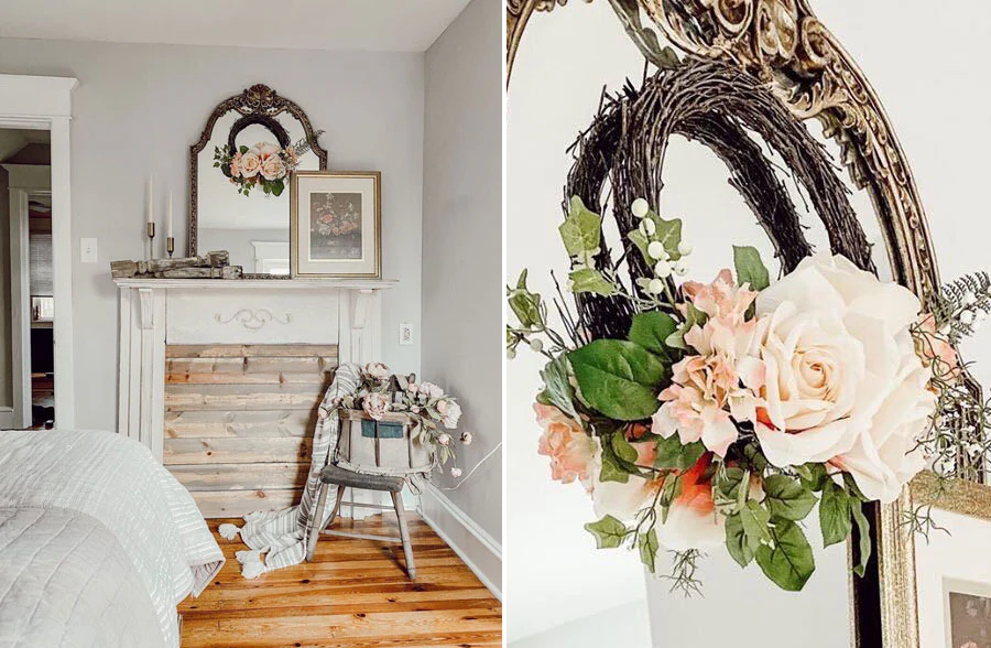 Asymmetrical Rose Bouquet Twig Wreath