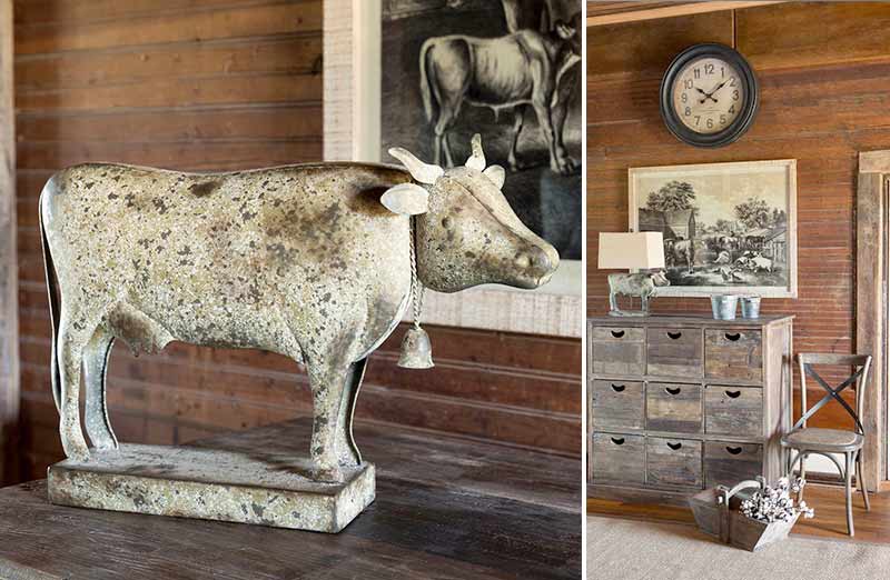 Distressed Metal Cow Statue