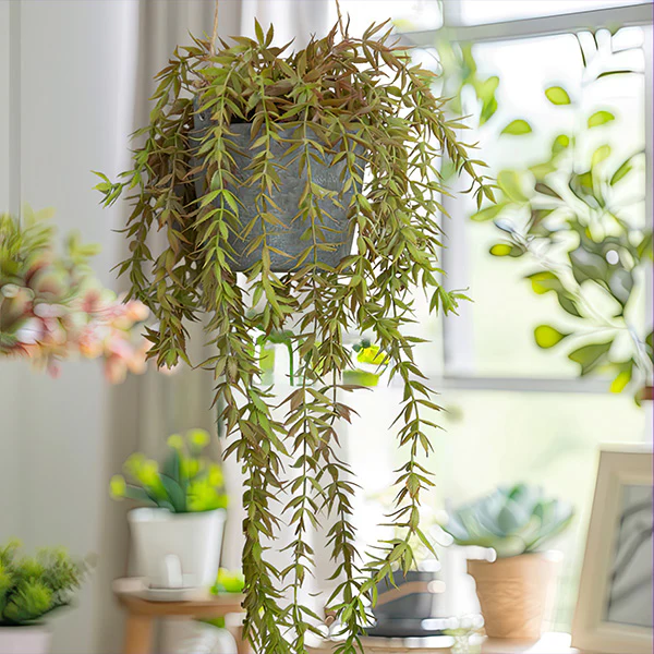 Weeping Faux Plant with Hanging Concrete Pot