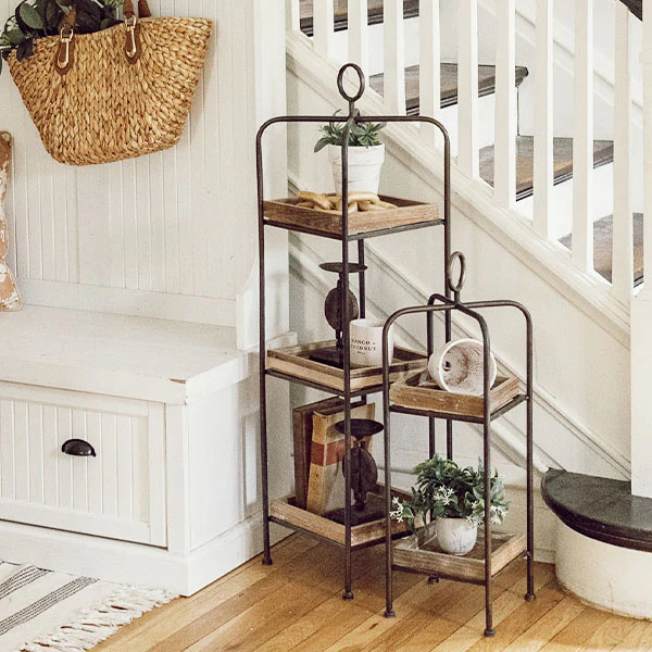 Tall Reclaimed Wood Tiered Stands, Set of 2