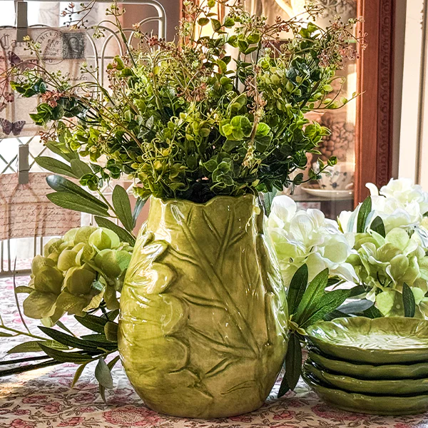 Green Cabbageware Flower Vase