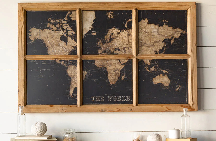 HUUUGE World Map Window Pane Wall Art