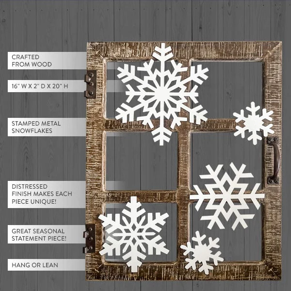 Snowflake Adorned Distressed Wooden Window Frame
