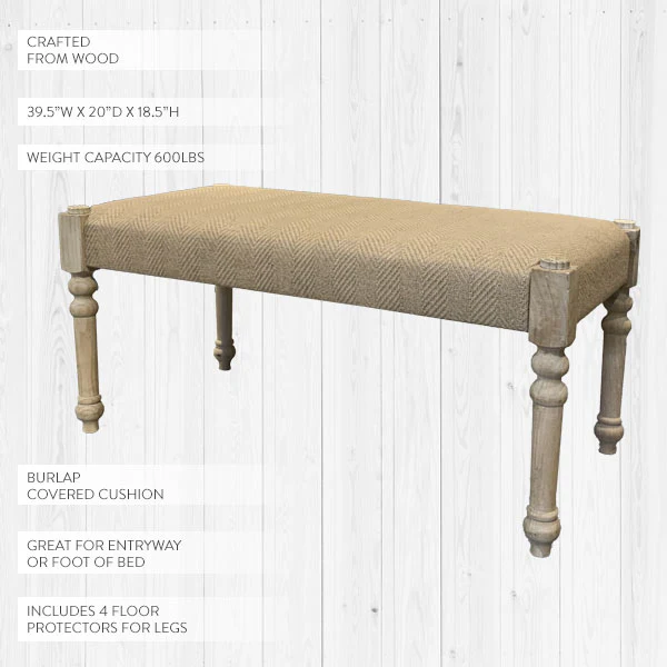 Wood and Burlap Cushioned Bench