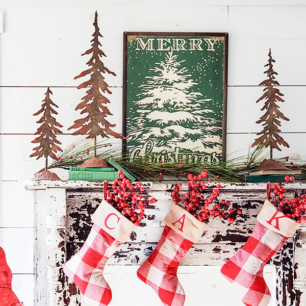LARGE Rusted Metal Evergreen Trees, Set of 3
