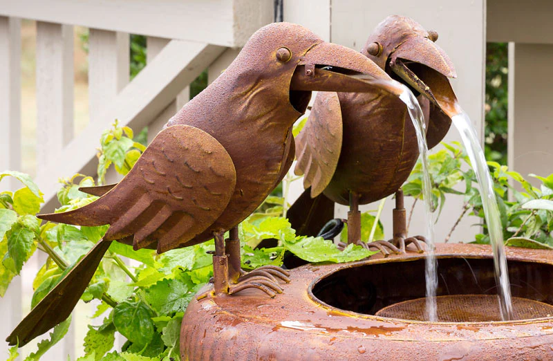 Folk Art Crows Fountain