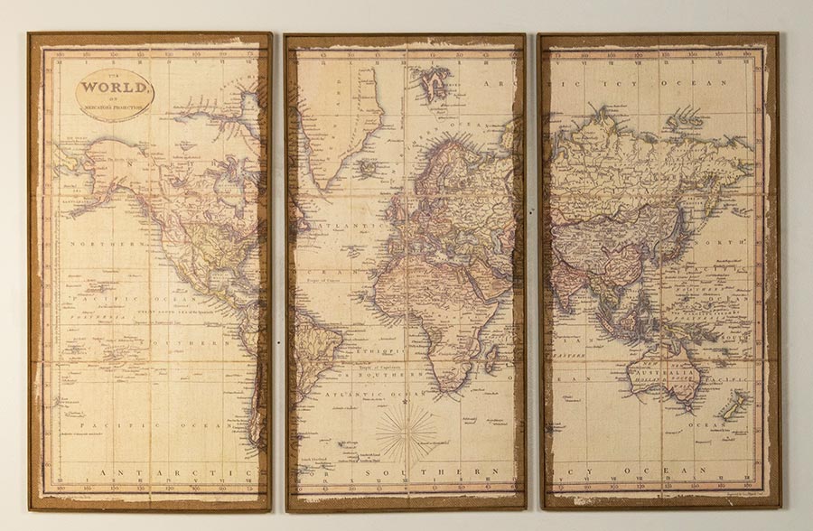 Three Piece Vintage World Map