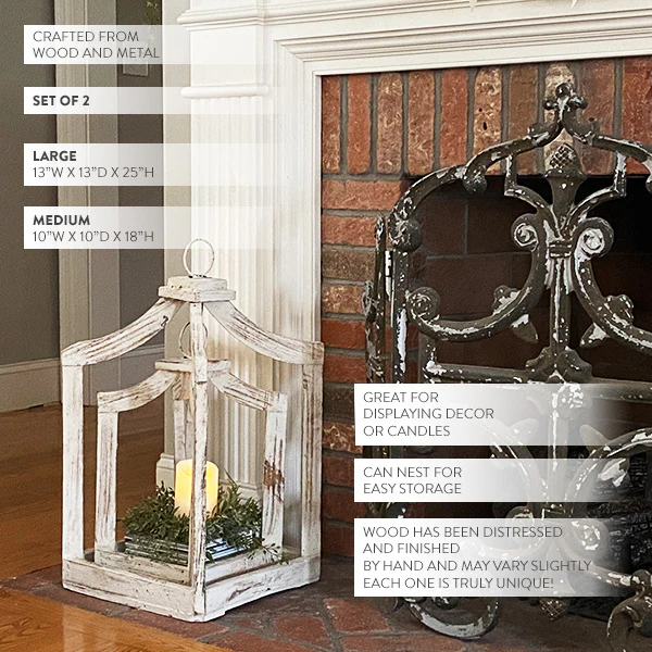 Handmade Open Frame Wooden Lanterns, Set of 2