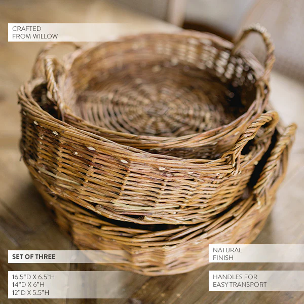 Round Willow Storage Baskets, Set of Three