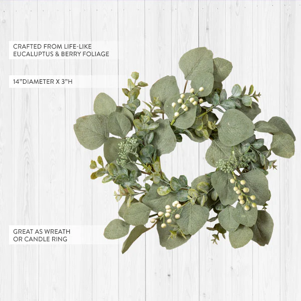 Lifelike Eucalyptus and Berry Candle Wreath